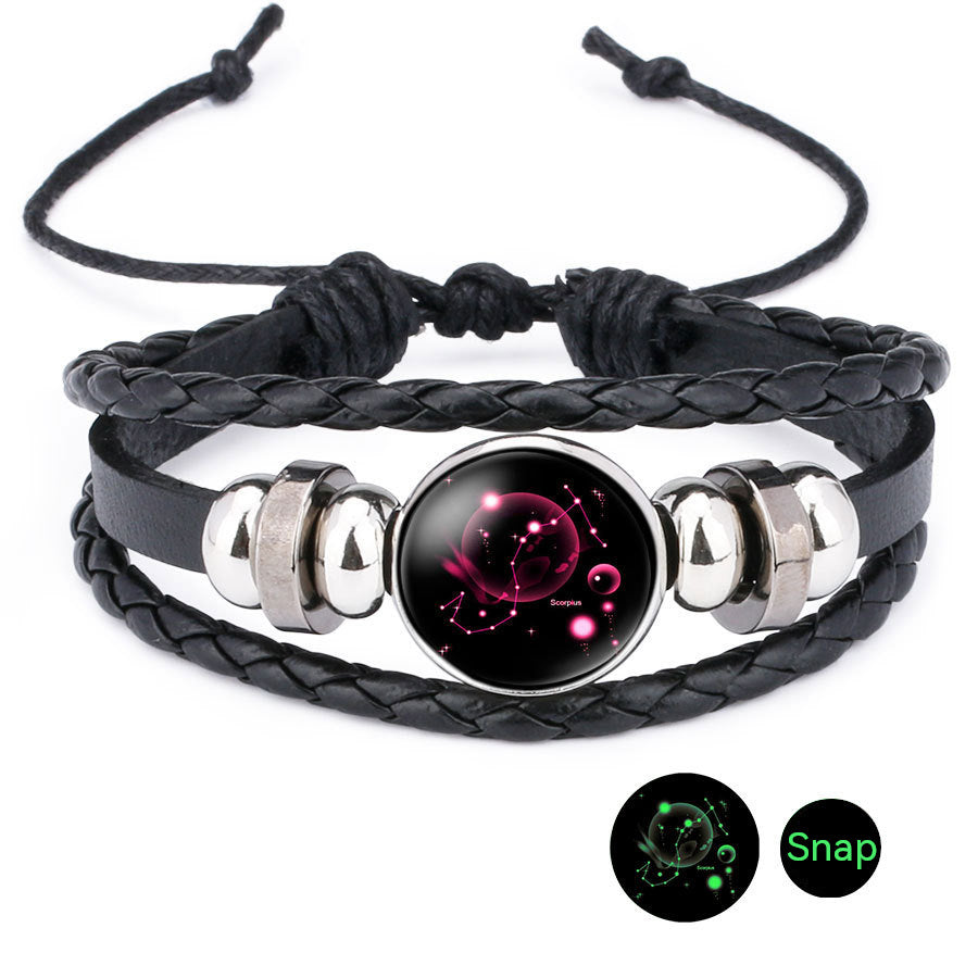 Luminous Zodiac Time Stone Cowhide Beaded Bracelet
