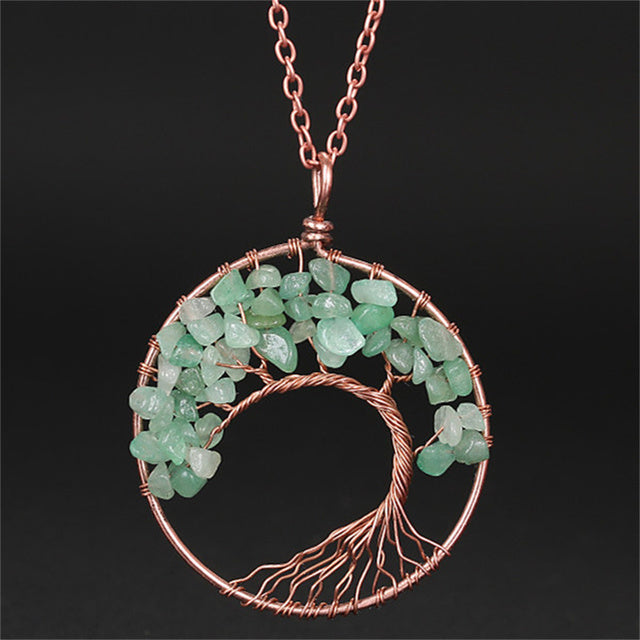 7 Chakra Natural Stone Tree of Life Pendant Necklace