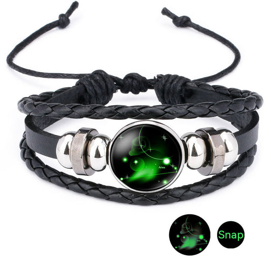 Luminous Zodiac Time Stone Cowhide Beaded Bracelet